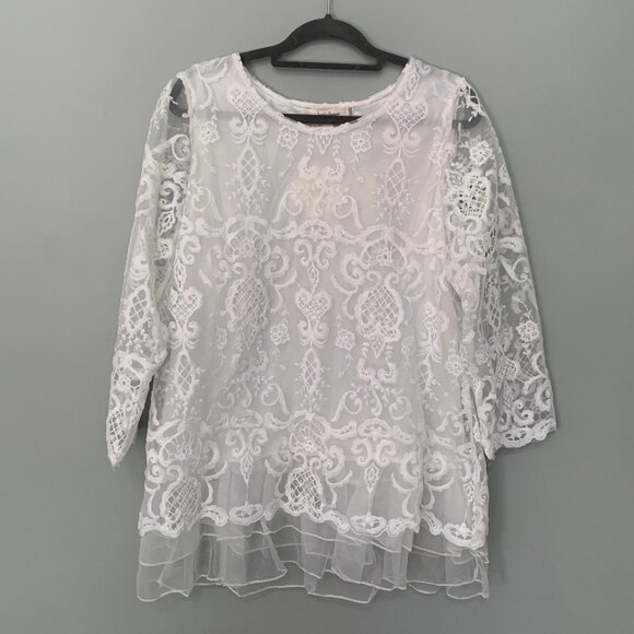NEW Simply Couture white lace elbow sleeve flowy pullover blouse top shirt‎ - Picture 1 of 9